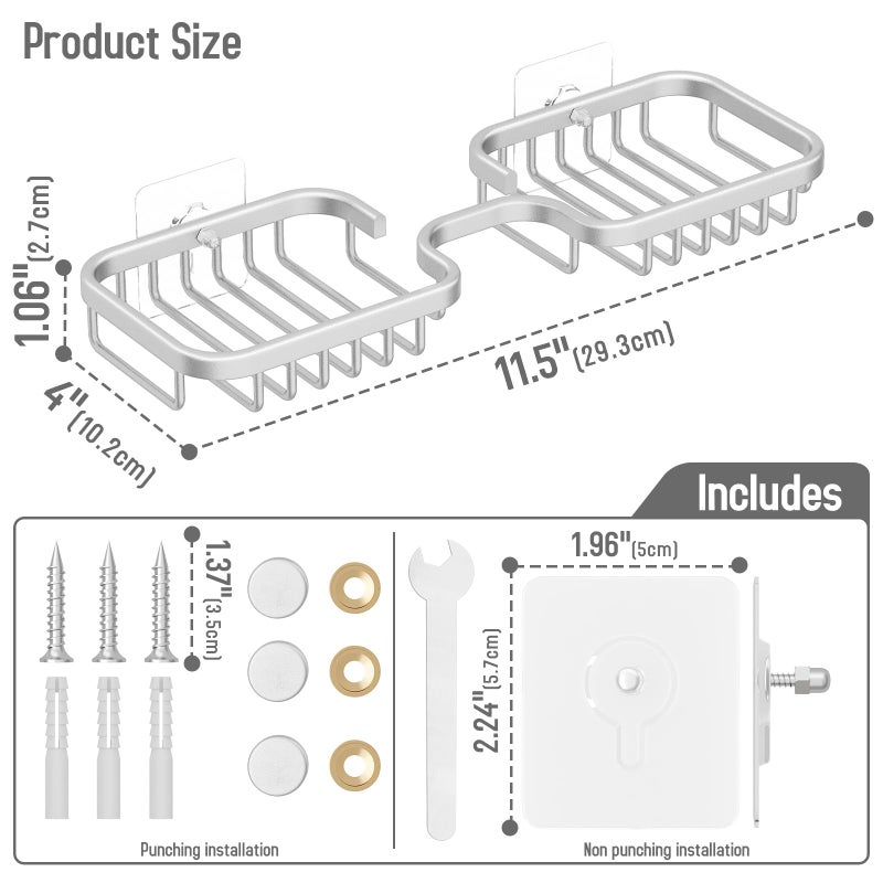 dancrul 2 Soap Dishes Holder Shower Drill-Free Soap Bar Holder for Shower Wall Shower Soap Holder for Bathroom  Rustproof Aluminum Sponge Holder for Kitchen Square (Silver) 1 Pack - Image 4